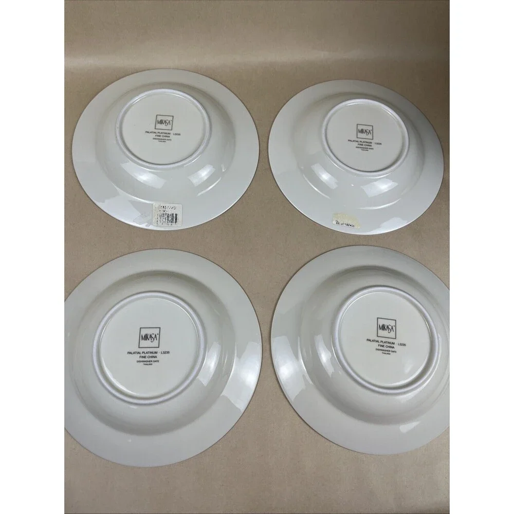4pc Mikasa Palatial Platinum‎ Rimmed Soup/Cereal Bowl L3235 8.5